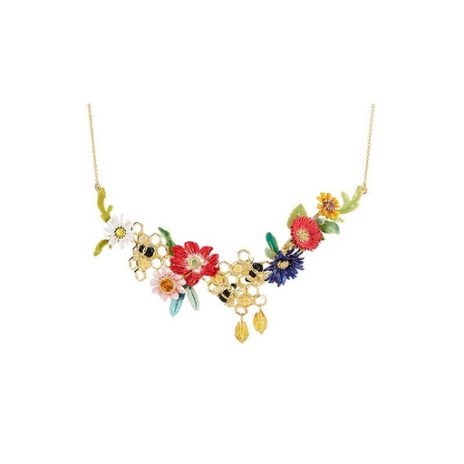 Colorful Flower Branch Enamel Pendant Necklace