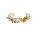 Colorful Flower Branch And Bee Enamel Bangle Bracelet