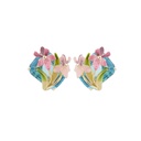Pink Flower de Luce Irises And Stone Enamel Stud Earrings