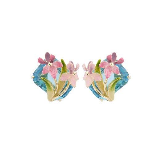 Pink Red Flower C Shape Enamel Stud Earrings Jewelry Gift
