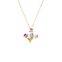 [22092495] Pink Red Flower And Stone Enamel Cuff Bangle Bracelet