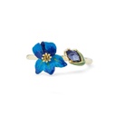Blue Flower de Luce Irises And Stone Enamel Adjustable Ring