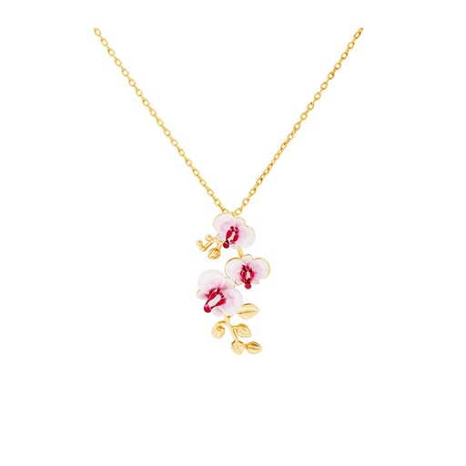Butterfly Orchid Flower Blossom Enamel Pendant Necklace