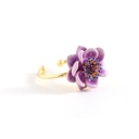 Purple Lotus Flower And Crystal Enamel Adjustable Ring