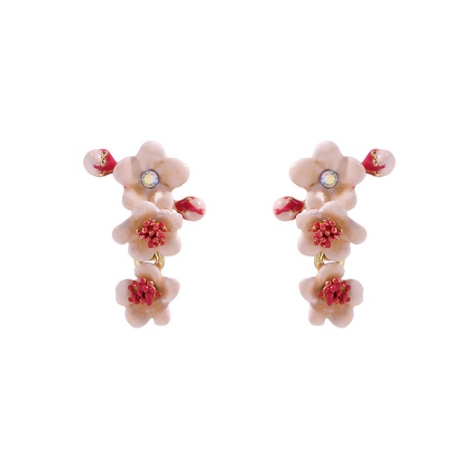 Cherry Blossom Flower Enamel Dangle Earrings