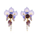 Purple Flower Blosssom Wisteria Crystal And Stone Enamel Dangle Earrings