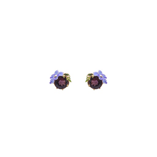 Purple Flower Blosssom Wisteria And Stone Enamel Stud Earrings