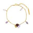 Purple Flower Blosssom Wisteria And Crystal Enamel Thin Bracelet