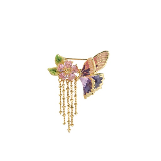 Colorful Butterfly And Crystal Enamel Brooch