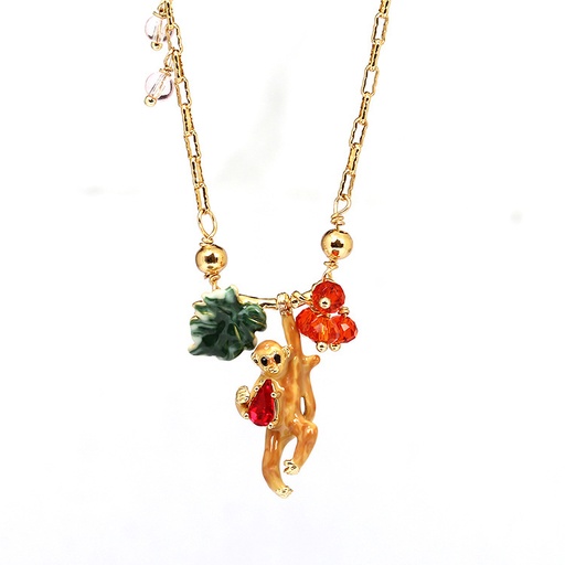 Octopus Red Coral And Green Stone Enamel Pendant Necklace Jewelry Gift