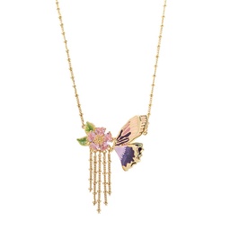 [22122540] Flower And Butterfly Enamel Pendant Necklace Jewelry Gift