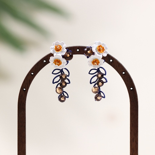White Flower Anemone Enamel Dangle Earrings