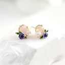 Blue Sea Anemone White Flower And Stone Enamel Stud Earrings