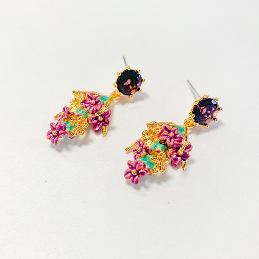 Flower and Peacock Enamel Dangle Earrings Jewelry Gift