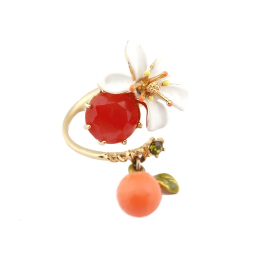 Orange and Stones Enamel Adjustable Ring