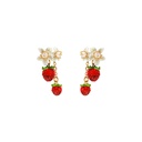 White Flower And Red Berry Enamel Dangle Earrings