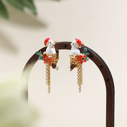 Cherry Blossom Flower C Shape Enamel Earrings Jewelry Gift