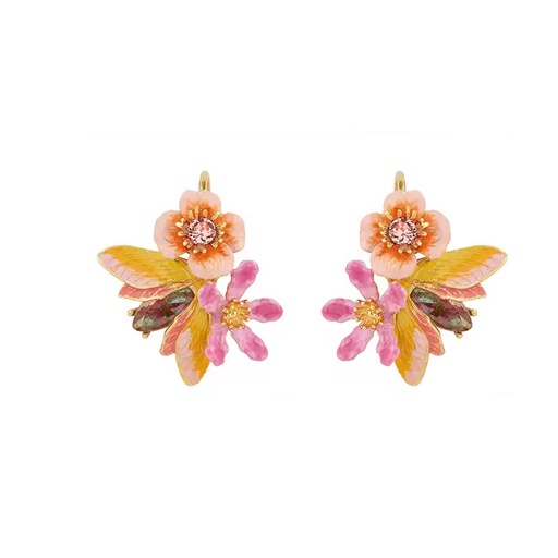 Flower And Crystal Enamel Stud Earrings