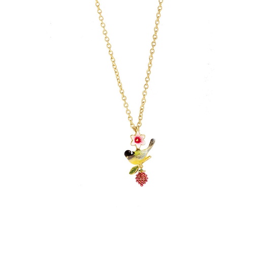 Bird Flower And Fruit Berry Enamel Pendant Necklace