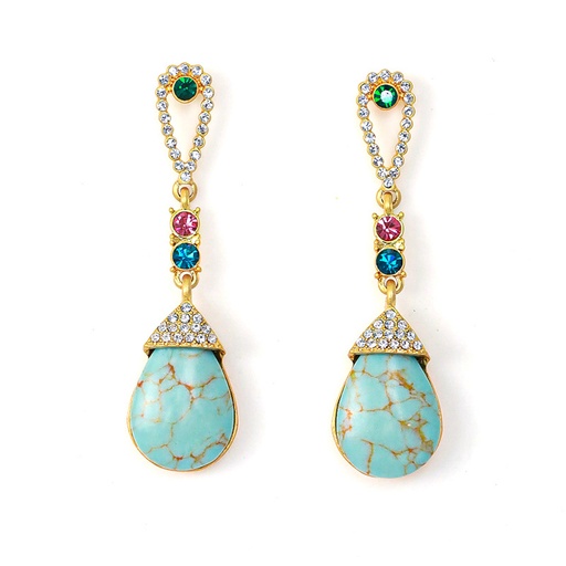 Flower And Stone Enamel Dangle Earrings