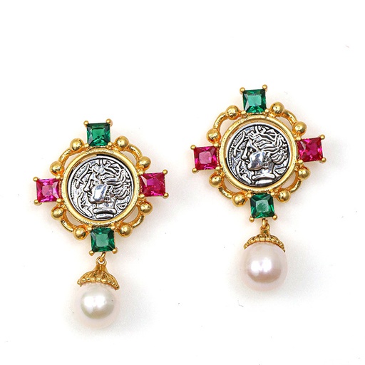 Flower And Green Leaf Enamel Dangle Earrings Jewelry Gift