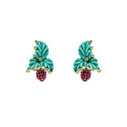 [23032627] Lemon Flower Blossom And Crystal Enamel Chain Earrings