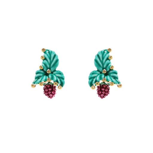 Grape And Leaf Enamel Stud Earrings