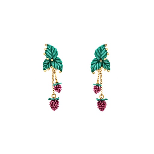 Pink Flower de Luce Irises And Stone Enamel Dangle Earrings