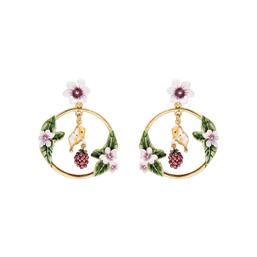 Colorful Flower With Crystal Enamel Stud Earrings
