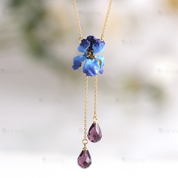 [23032646] Colorful Flower Branch And Bee Enamel Pendant Necklace