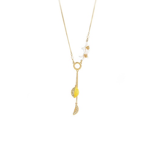 Lemon Flower And Pearl Enamel Pendant Necklace Gift