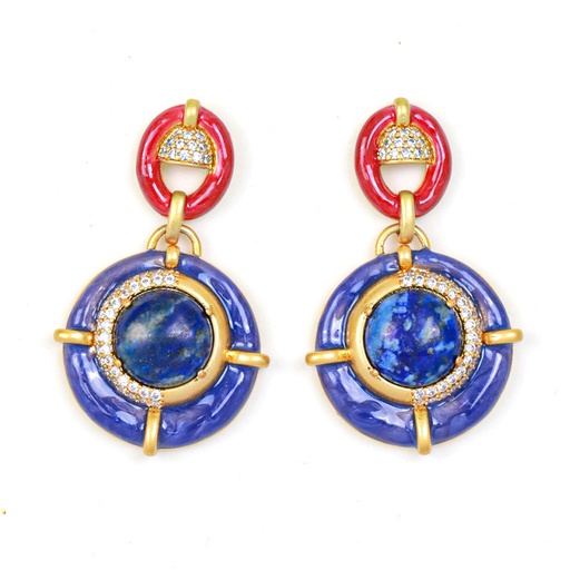 Blue Irises Flower Enamel Asymmetrical Stud Earrings
