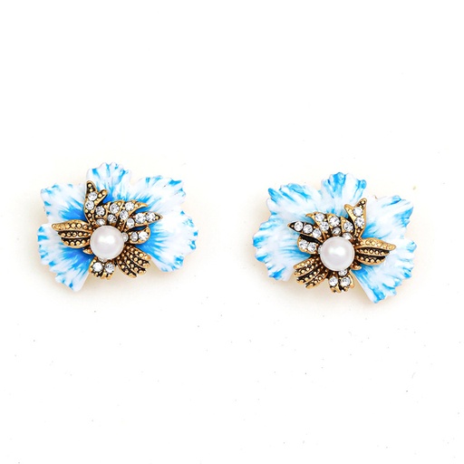 Inlaid Zircon Flower Plant Enamel Stud Earrings