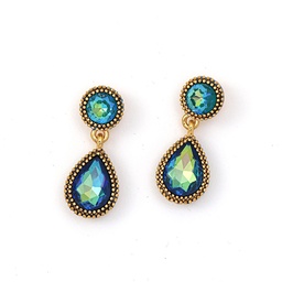 [23032682] Blue Irises Flower And Crystal Enamel Pendant Necklace
