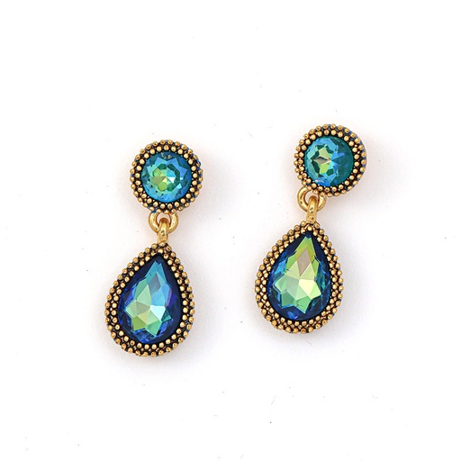 Blue Irises Flower And Crystal Enamel Pendant Necklace