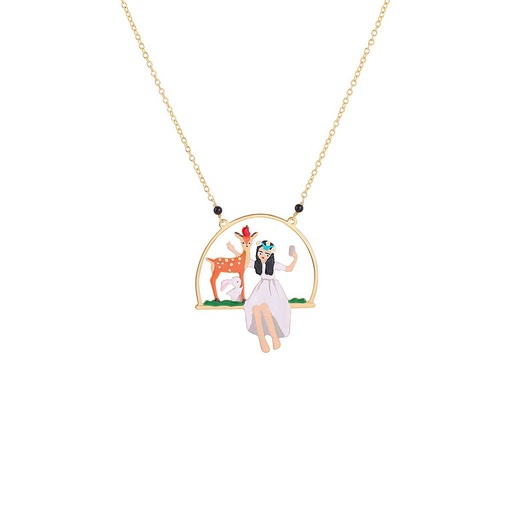 Snow White And Her Deer Friend Enamel Necklace