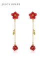 Red Flower Tassel Enamel Earrings Jewelry Gift