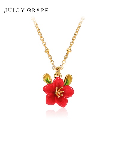 Red Flower Enamel Pendant Necklace Jewelry Gift