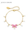 Pink Bow And Lily Flower Enamel Charm Bracelet Jewelry Gift