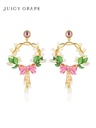 Pink Bow And Lily Flower Tassel Enamel Dangle Stud Earrings Jewelry Gift