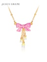Pink Bow Lily Flower Tassel Enamel Pendant Necklace Jewelry Gift