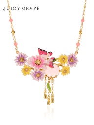 [23042739] Lavender Purple Flower Enamel Pendant Necklace