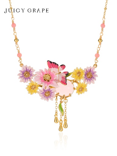 Lavender Purple Flower Enamel Pendant Necklace