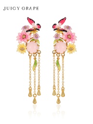 [23042742] White Flower And Red Berry Enamel Charm Thin Braceelet