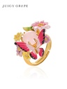 Flower Butterfly And Stone Enamel Adjustable Ring Jewelry Gift