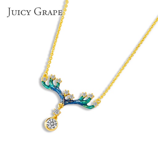 Antlers Starry With Zircon Enamel Necklace