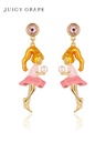 Fairy Girl With Pearl Enamel Dangle Stud Earrings Jewelry Gift