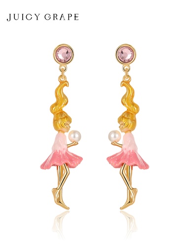 Fairy Girl With Pearl Enamel Dangle Stud Earrings Jewelry Gift