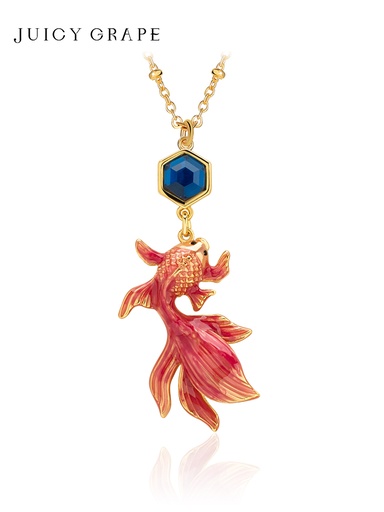 Red Fish Koi And Blue Crystal Enamel Pendant Necklace Jewelry Gift