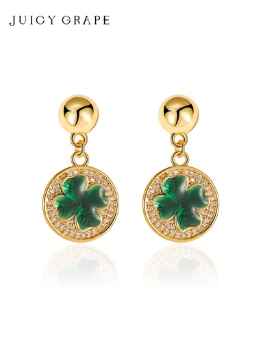 Clover Lucky Leaf Zircon Enamel Dangle Stud Earrings Jewelry Gift